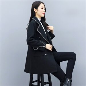 2020年秋冬修身黑色显瘦大毛呢外套女中长款韩版新款图片