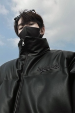 男装2026冬装宽松绣花PU皮棉衣港风大码棉服面包服外套S367-P128，男装棉衣，电商A233-1