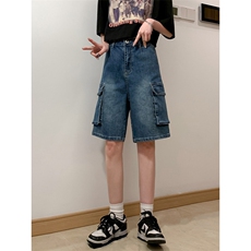 夏季直筒微弹工装五分裤潮流大口袋水洗宽松牛仔短裤K2206/P65，男装牛仔裤，星座202-3