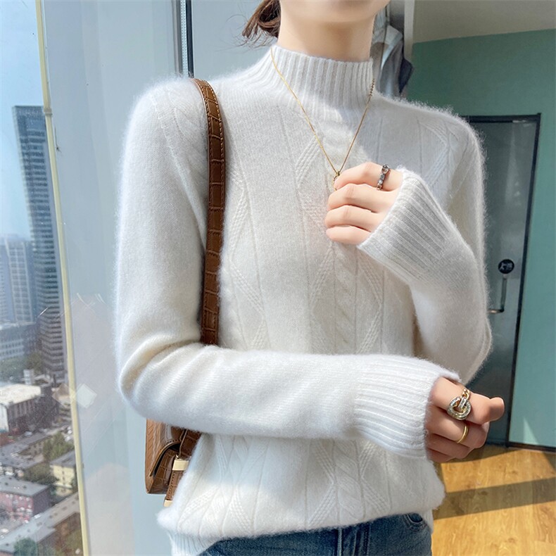 2025秋冬季新款半高领貂绒连衣裙女中长款针织羊毛打底开衫毛衣裙,女装羊毛衫,美轩羊绒
