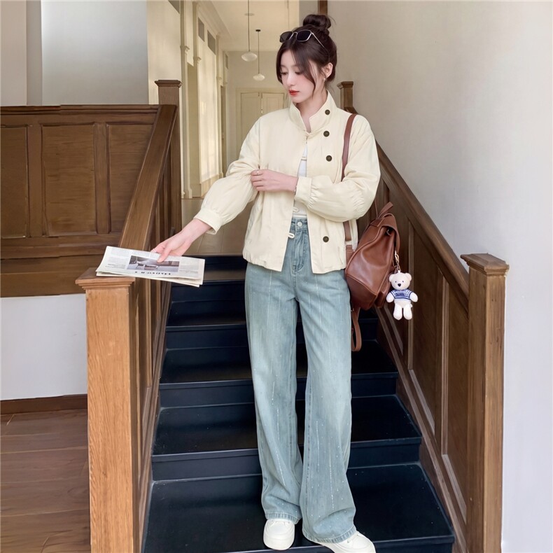 2026秋季新款设计感褶皱立领花苞外套女小个子夹克,女装短外套,