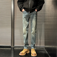 潮牌高街牛仔裤修身小脚闪电纹长裤610A-1-K3703-P65，男装牛仔裤，星座610A-1