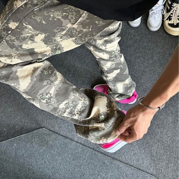 美式高街水洗迷彩牛仔裤男款夏季潮牌时尚裤子修身显瘦微喇直筒裤,男装牛仔裤,星座506A