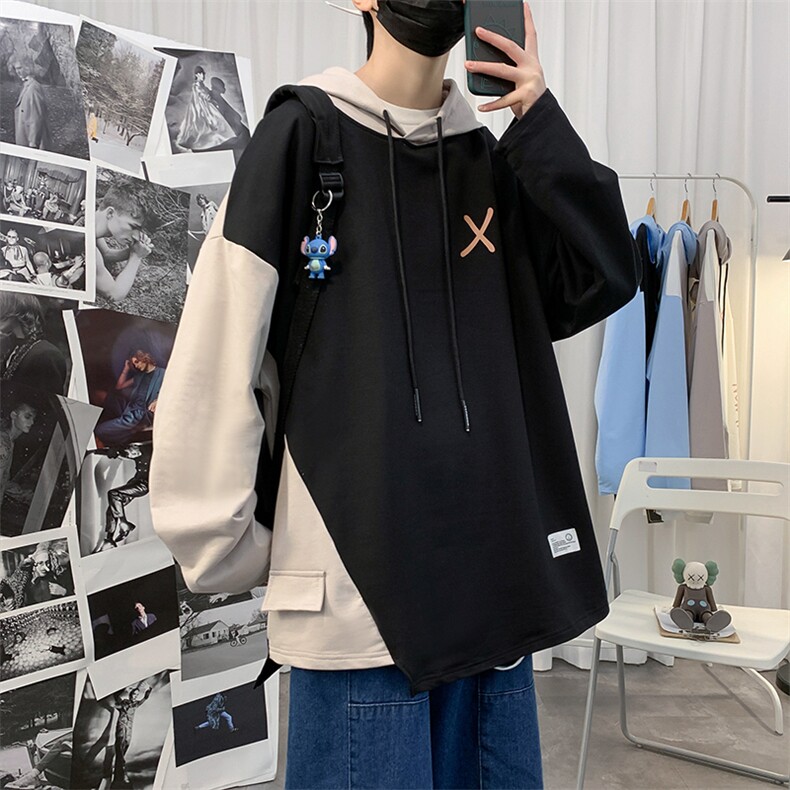 7XL-M码港风连帽卫衣男2023秋季新款加肥加大码拼色长袖上衣控79,男装卫衣,钱塘717(原712)