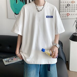 重磅！短袖T恤男士纯棉半袖男港风印花体恤衫男T323-P20图片