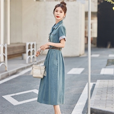 新中式牛仔连衣裙女2025夏季爆款小个子复古洋气减龄休闲时尚裙子，女装连衣裙，慧尚依恋