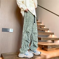 特P40控78扎染灯芯绒美式刺绣大码宽松直筒休闲长裤子100聚酯K405，男装休闲裤，电商B370