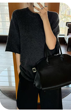 2025年秋季长袖套头针织衫圆领五分袖毛衣，女装羊毛衫，锦弘羊绒