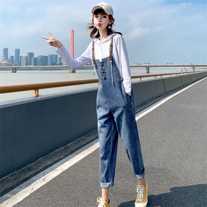 2021春秋款时尚复古背带牛仔裤舒适自然时尚百搭可爱清纯图片