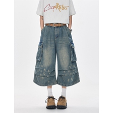 美式多口袋牛仔短裤七分裤k85p55控88，男装牛仔裤，星座1011-1