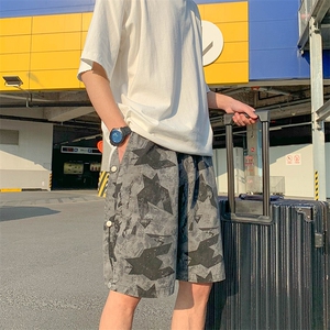 现货男装夏款休闲迷彩短裤松紧腰抽绳直筒运动裤D201-DM277-P30图片
