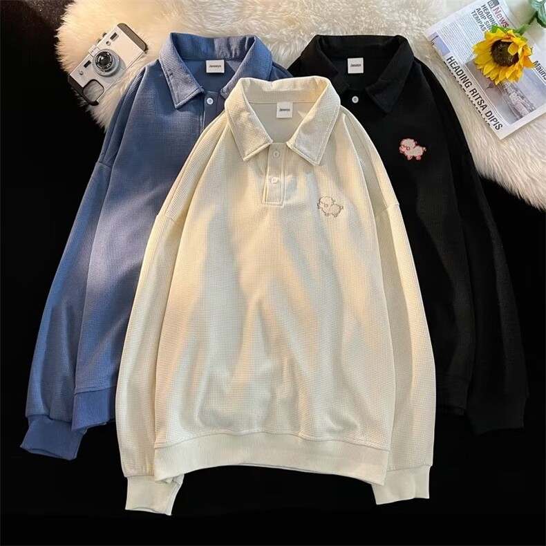 华夫格POLO衫长袖T恤男春季款ins潮流日系上衣服W0506-P33,男装卫衣,星座308B-1