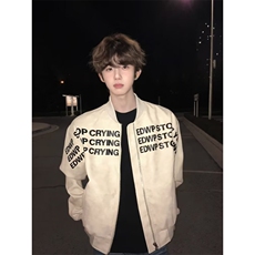 网图美潮蛋白PU皮印花夹棉飞行员夹克棉服外套W1895/特P85，男装夹克，电商B350