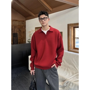 红韩纯棉POLO衫透气吸汗男长袖翻领T恤中年男女休闲送爸爸保罗衫
