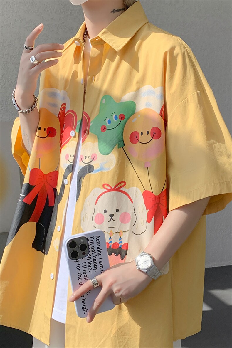 CS1127-P45控78夏季新款设计感大码潮牌冰丝短袖情侣衬衫外套男,男装T恤,电商A059