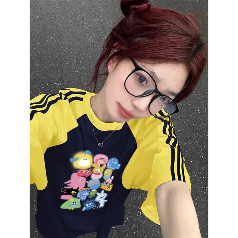 夏季美式高街重磅纯棉三条杠织带插肩撞色男女短袖T恤CZ126-特P25,男装T恤,电商A486