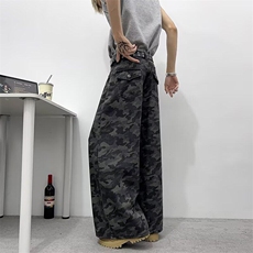 大码美式高街迷彩工装牛仔裤女2025新款直筒拖地裤子RK2923-P45，男装牛仔裤，星座412-3