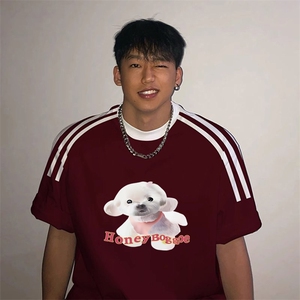 夏季美式高街重磅纯棉三条杠织带撞色男女短袖T恤ZD510-特P30图片