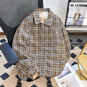 双面穿学院风格纹工装夹克男女秋季格子宽松外套潮流W6743-P67图片