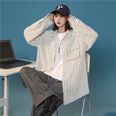 C3082/P40秋装中性风条纹长袖衬衣男多口袋工装大码衬衫上衣控58，女装衬衫，电商A141