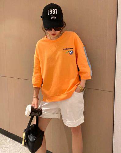 【现货】夏季新款针织牛仔拼接字母圆领潮款卫衣，女装卫衣/绒衫，微迪菲