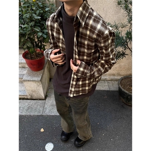 春秋新款衬衣男女翻领复古格子衬衫外套上衣CS218-P55图片