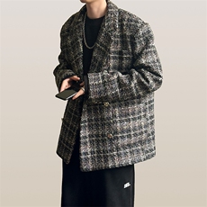 秋冬小香风西装外套男潮格纹呢子西服A351-AX2506-P125，男装西服套装，电商A351