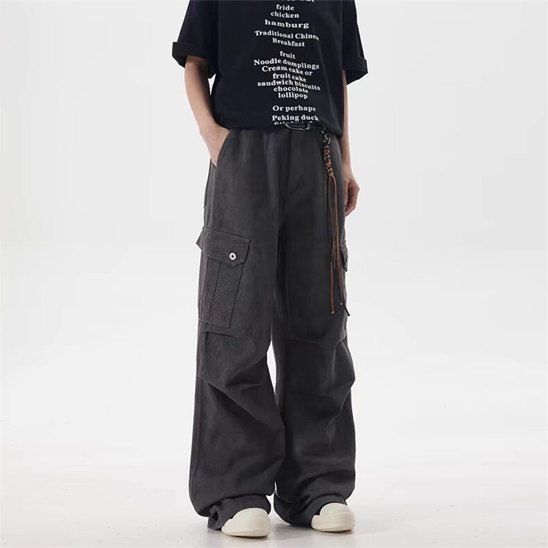 美式复古大理石暗纹口袋直筒阔腿工装伞兵裤休闲宽松长裤男KNZ41，男装工装外套，星座1116A（原606A-3）