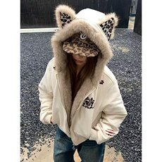 新款慵懒冬季毛领兔耳座山雕加厚保暖棉衣男女麂皮绒外套潮流时尚，男装棉衣，星座506A