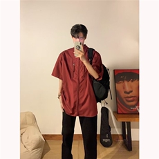 拉链垫肩衬衫男短袖秋季高级感痞帅工装衬衣设计感cleanfit五分袖，男装衬衫，星座506A
