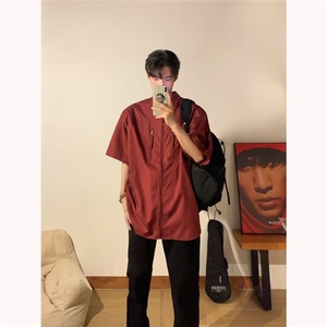 拉链垫肩衬衫男短袖秋季高级感痞帅工装衬衣设计感cleanfit五分袖图片