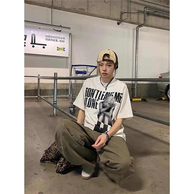 美式复古人像印花短袖男夏季欧美潮牌重磅t恤cleanfit宽松,男装T恤,星座516A