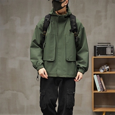 秋季冲锋衣连帽夹克男宽松落肩纯色上衣外套DSA157B-JK729-P70，男装夹克，电商A157B