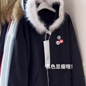 女秋冬可爱连帽加绒加厚卫衣外套学院风毛领学生 WX337图片