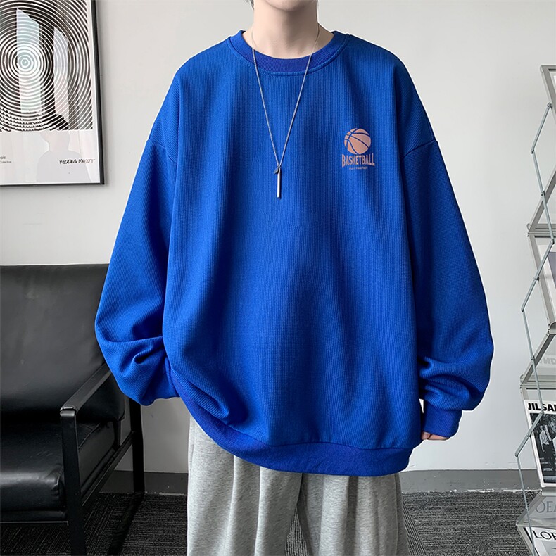 华夫格卫衣圆领卫衣男大码长袖t恤男外套HW76237-P30加绒款-P40,男装卫衣,电商A040
