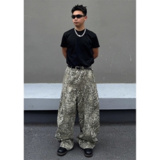 高街vibe豹纹弯刀牛仔裤男vintage宽松阔腿休闲长裤KN1504，男装牛仔裤，星座1116A（原606A-3）