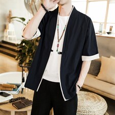 风外套五分袖男唐装盘扣开衫道袍和服宽松夹克茶服 M125 P30图片