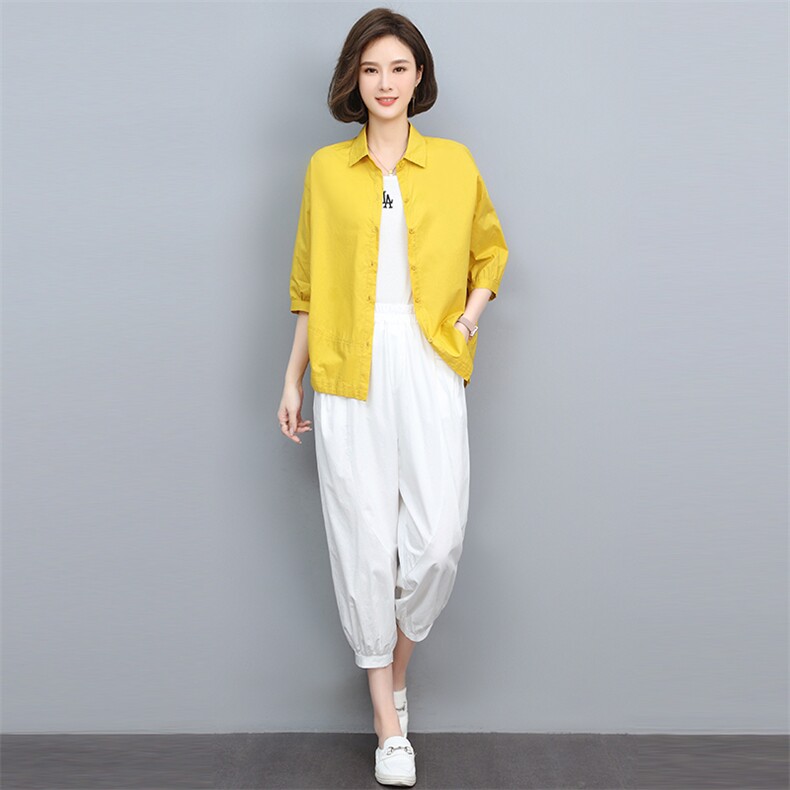 2022夏季新款女装宽松休闲套装舒适百搭显瘦两件套,女装衬衫,悦见她