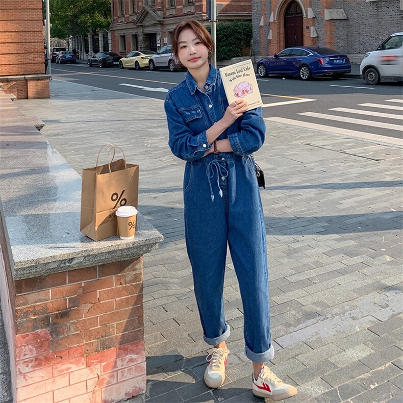 牛仔连体裤女2023春季新款宽松显瘦收腰阔腿裤连衣裤女（带披肩）,女装连体裤,辉之琳
