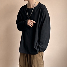 现货-棉麻T恤男新款质感长袖舒适大领口上衣AT2489-P40控88，男装T恤，电商A351