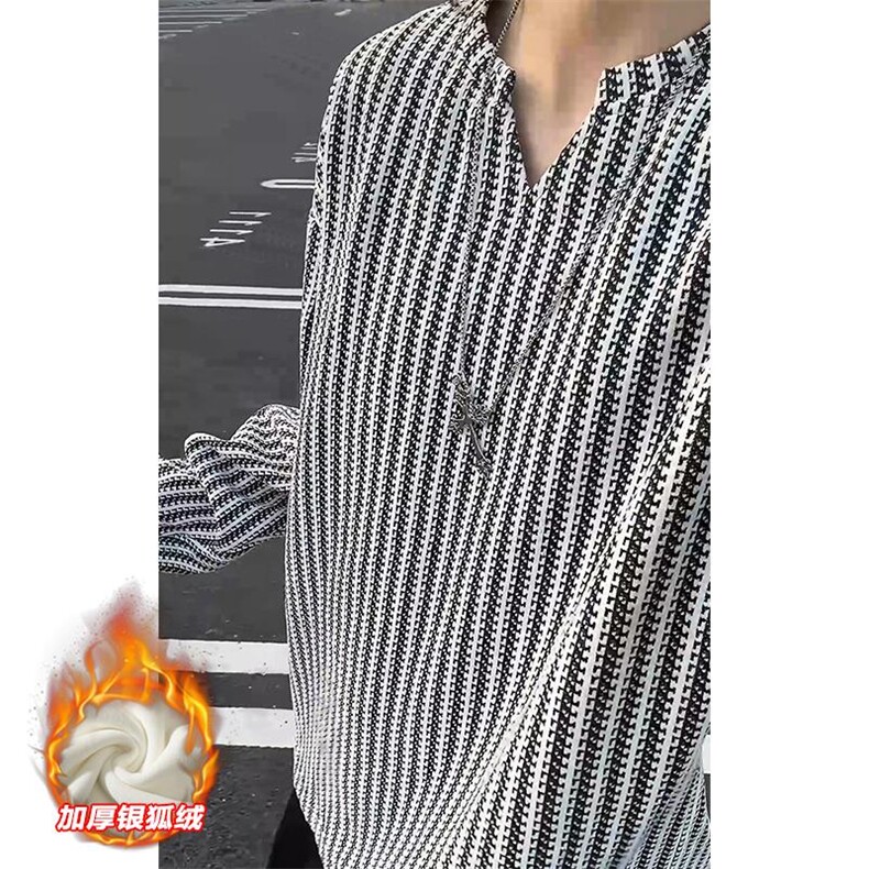 雪尼尔450g重磅鱼骨纹V领加绒银狐绒T恤男T24536J加绒-特P30控58,男装T恤,电商A001-1