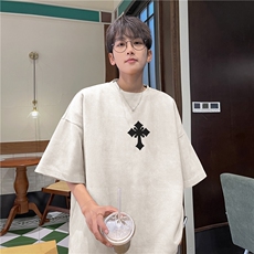 夏季新款抖音直播品质麂皮绒美式印花短袖djp323-特批23控39，男装T恤，星座605(原A050)