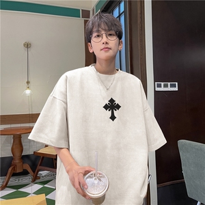 夏季新款抖音直播品质麂皮绒美式印花短袖djp323-特批23控39图片
