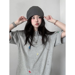 H0803-P35刺绣纯棉休闲宽松短袖t恤女图片