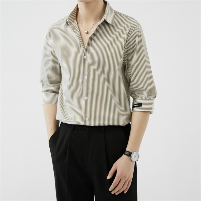 轻熟风夏季男士七分袖条纹衬衫修身休闲衬衣A236-C667-P58图片