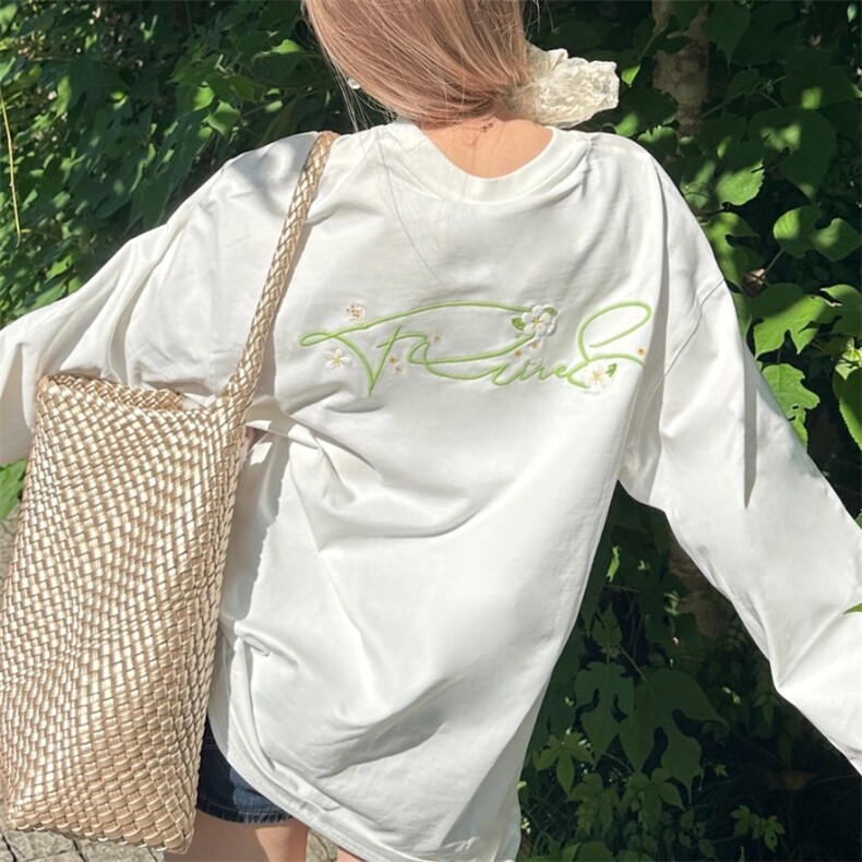 W10172-P40网图现货美式高街花卉刺绣长袖螺口T恤，男装T恤，星座1608-2