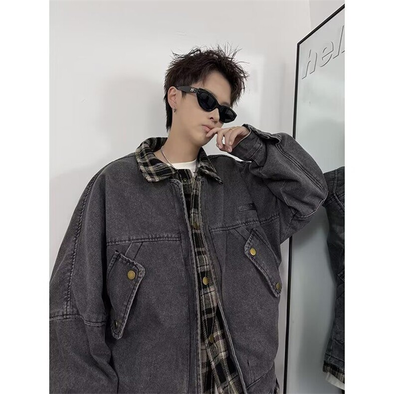 JY566-P89翻领假两件格子牛仔夹克网图,男装夹克,星座1501-3