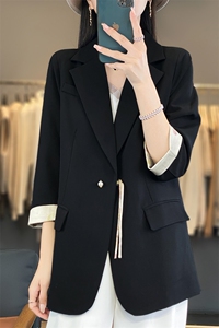 2024新中式复古国风西装外套女春夏季拼接上衣显瘦小个子盘扣西服图片