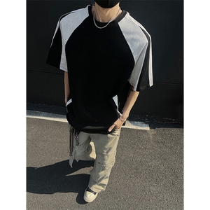 抖音得物二开品质240克宽松纯棉美式潮牌高街痞帅短袖T恤YQ41图片