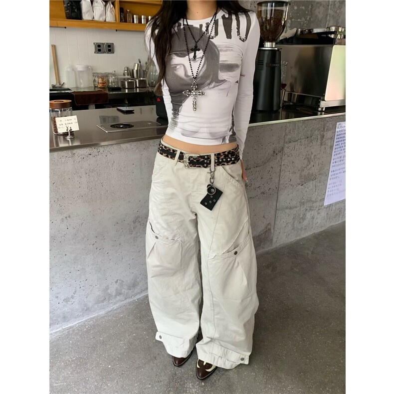 美式复古褶皱工装裤男女ins高街宽松直筒休闲阔腿裤子LS50100-P56,男装工装外套,星座1008